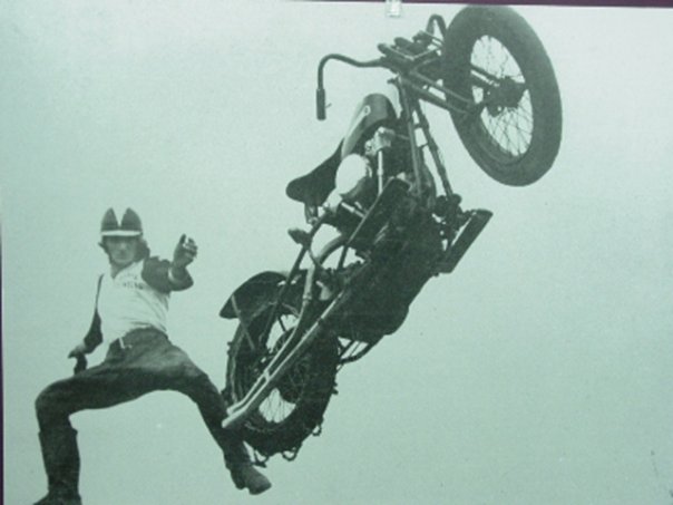 Jump the shark and conjure a chopper bike vortex. He probably meant to conjure a parachute. 