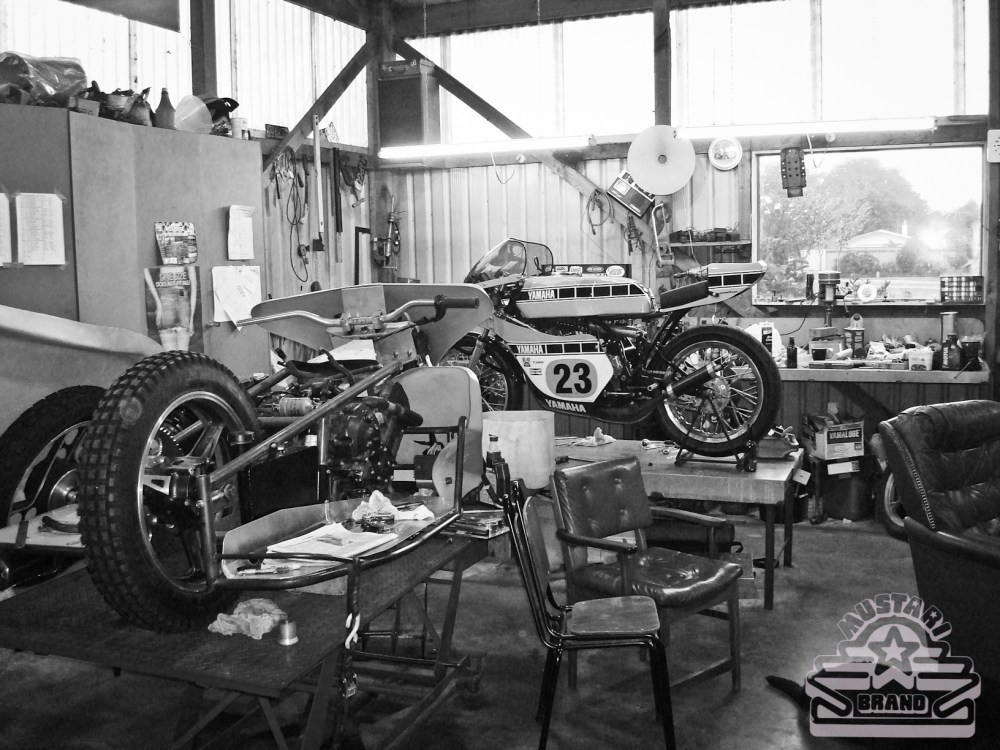 A Yamaha racer's garage - He and his old man owned a dealership and cranked out some screaming bikes